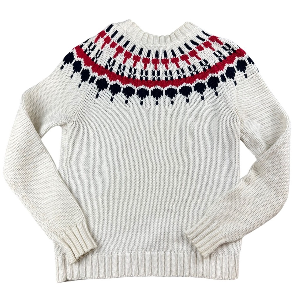 J.Crew Mercantile Sweater XS Cream Ivory Fair Isle Nordic Geometric Yoke Pattern
